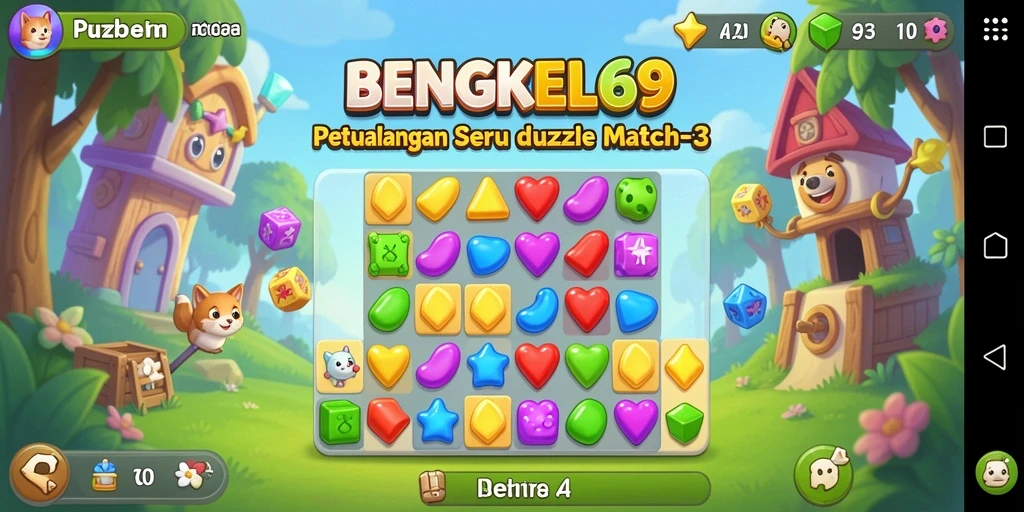 Tampilan antarmuka BENGKEL69 dalam permainan Puzzle Match-3.