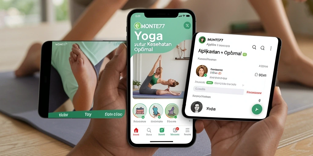 Antarmuka aplikasi MONTE77 menampilkan berbagai fitur yoga interaktif.